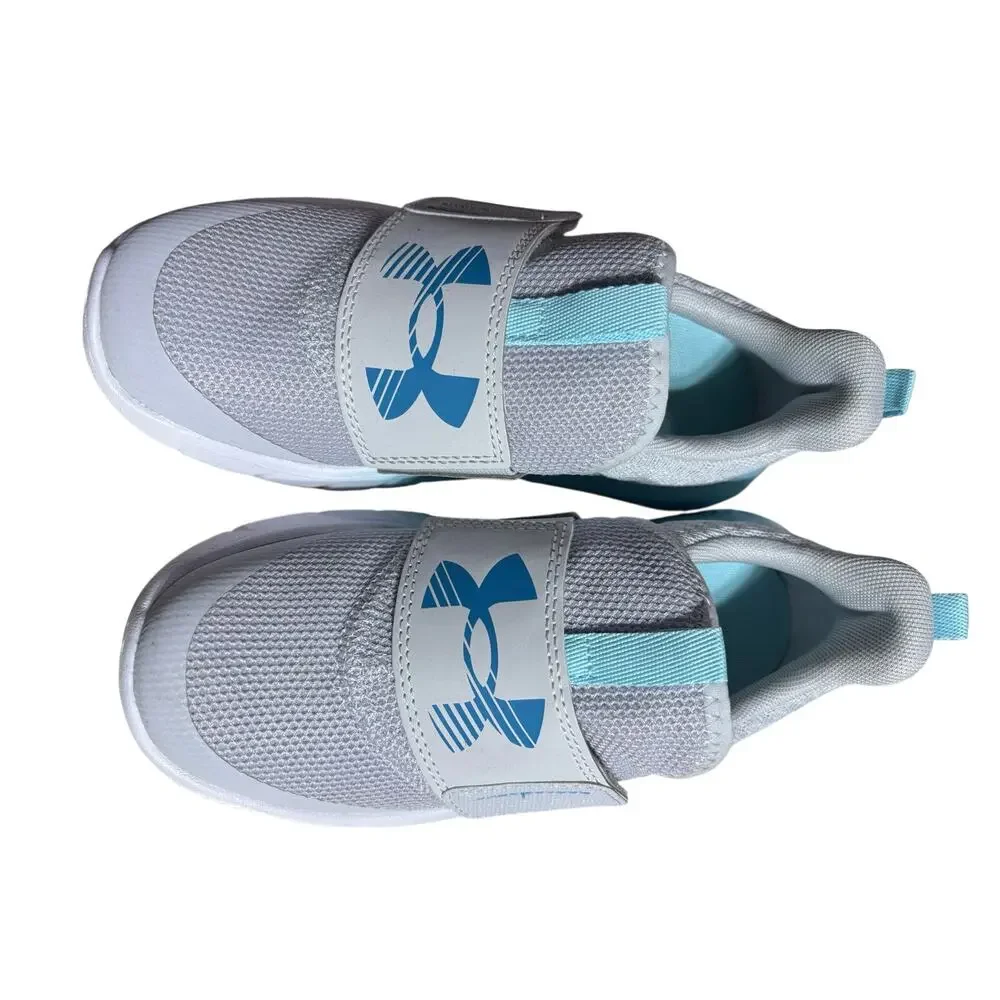 Under Armour 1Y Gray Blue Flash No Tie Kids Girls 3026723-014 Sneakers Athletic